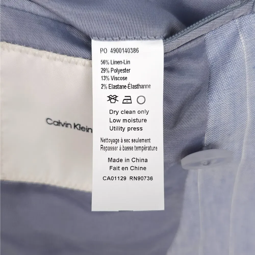 Calvin Klein Mens Slim Fit Suit Jacket 44S Blue Pinstripe Stretch Linen Blend